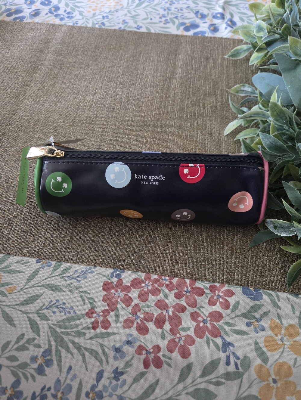kate spade Black Cosmetic Pencil Case with Multicolor Dot Accents